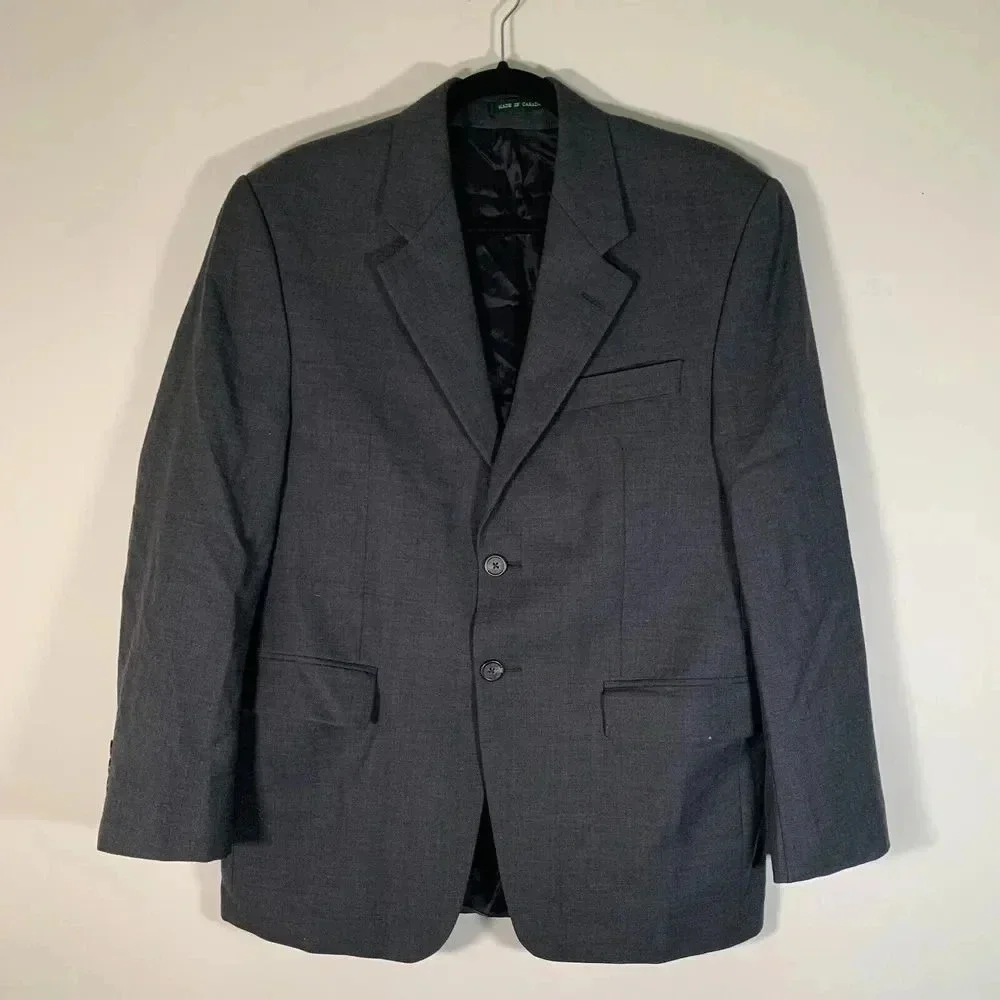 Lauren Ralph Lauren Men’s 37R L30 A24 100% Grey Wool Suit Jacket Pockets